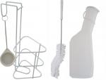Urinflaschen-Set, Urinflasche Halter + Deckel + Bürste, milchig